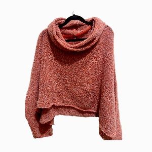 Free People Pink Scarlet Flame Oversized High-Low Cowl Neck Sweater Size L